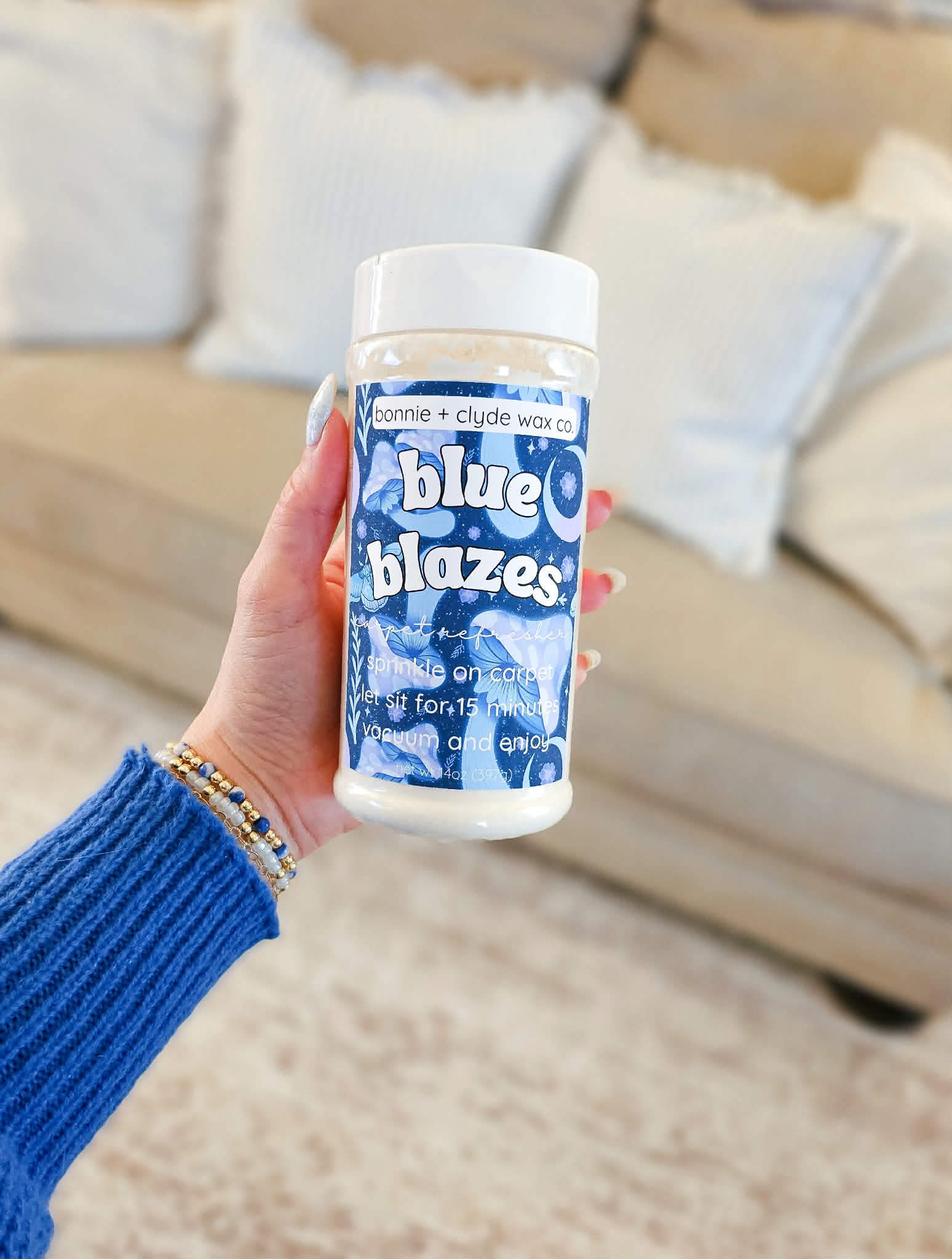 BLUE BLAZES Carpet Refresher – Bonnie + Clyde Wax Co.